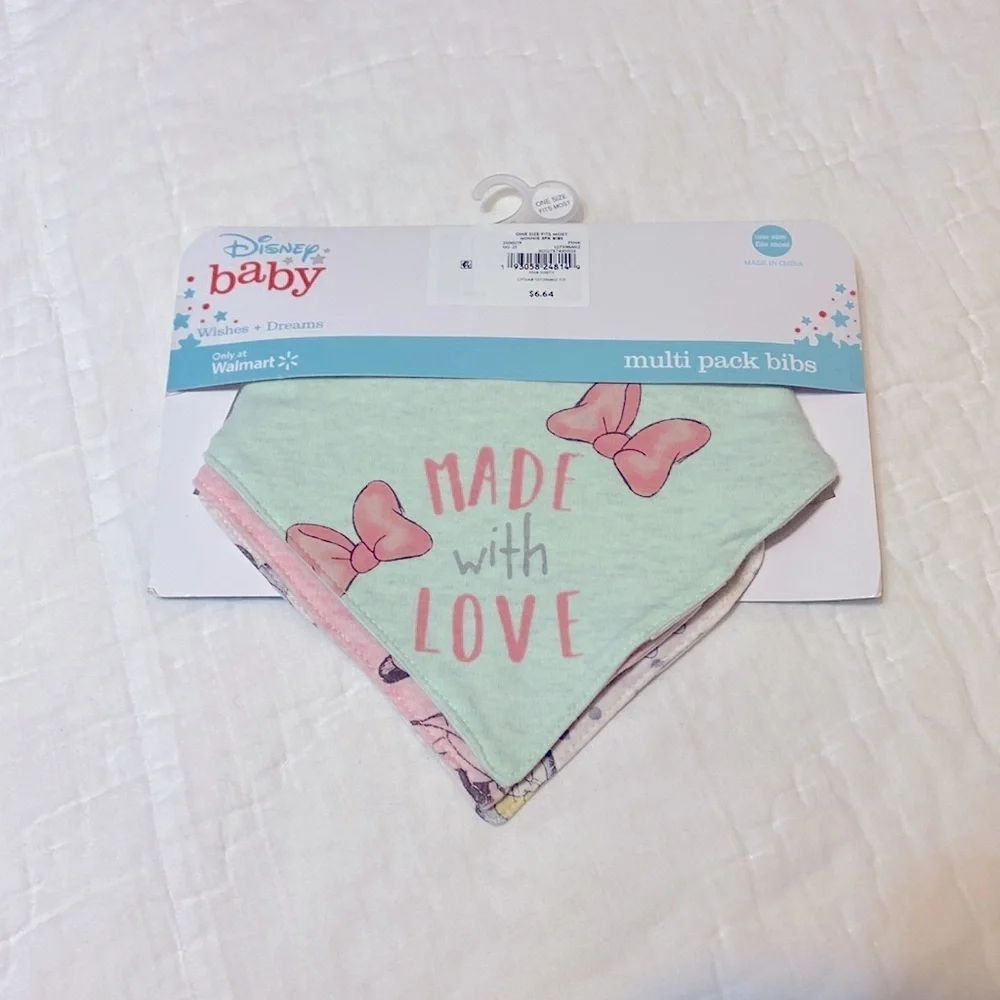 Disney Minnie Mouse 3 Pack Baby Girl Bibs Drool Bandana Fabric